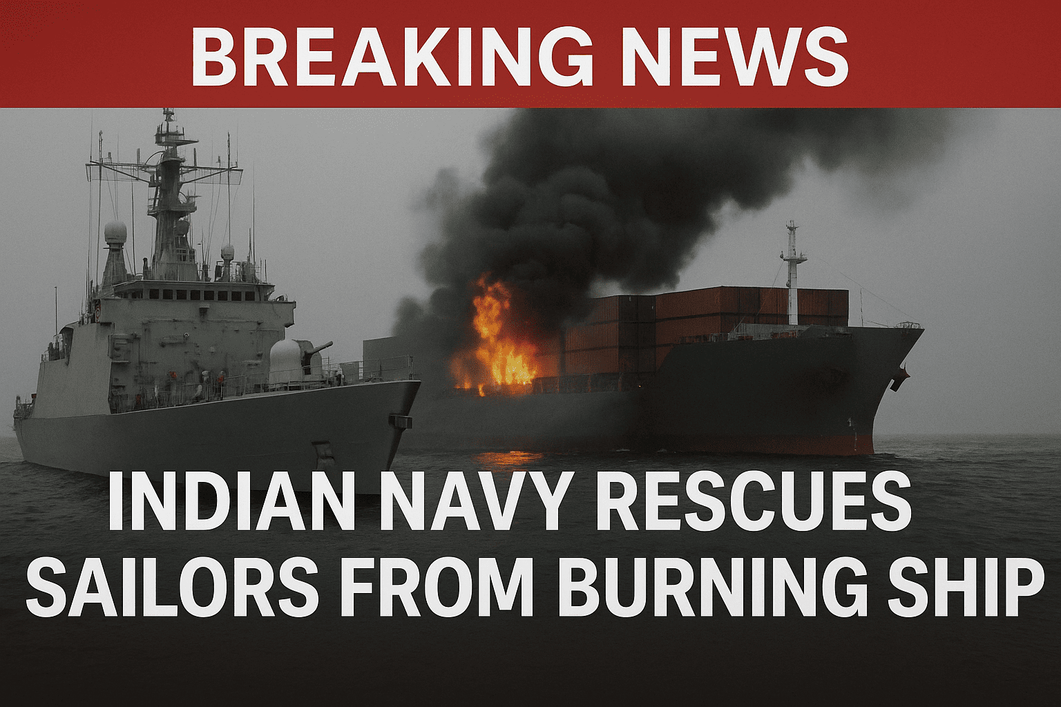 Indian Navy Rescues 18 Crew from Burning Singapore Vessel Off Kerala Coast; 4 Still Missing