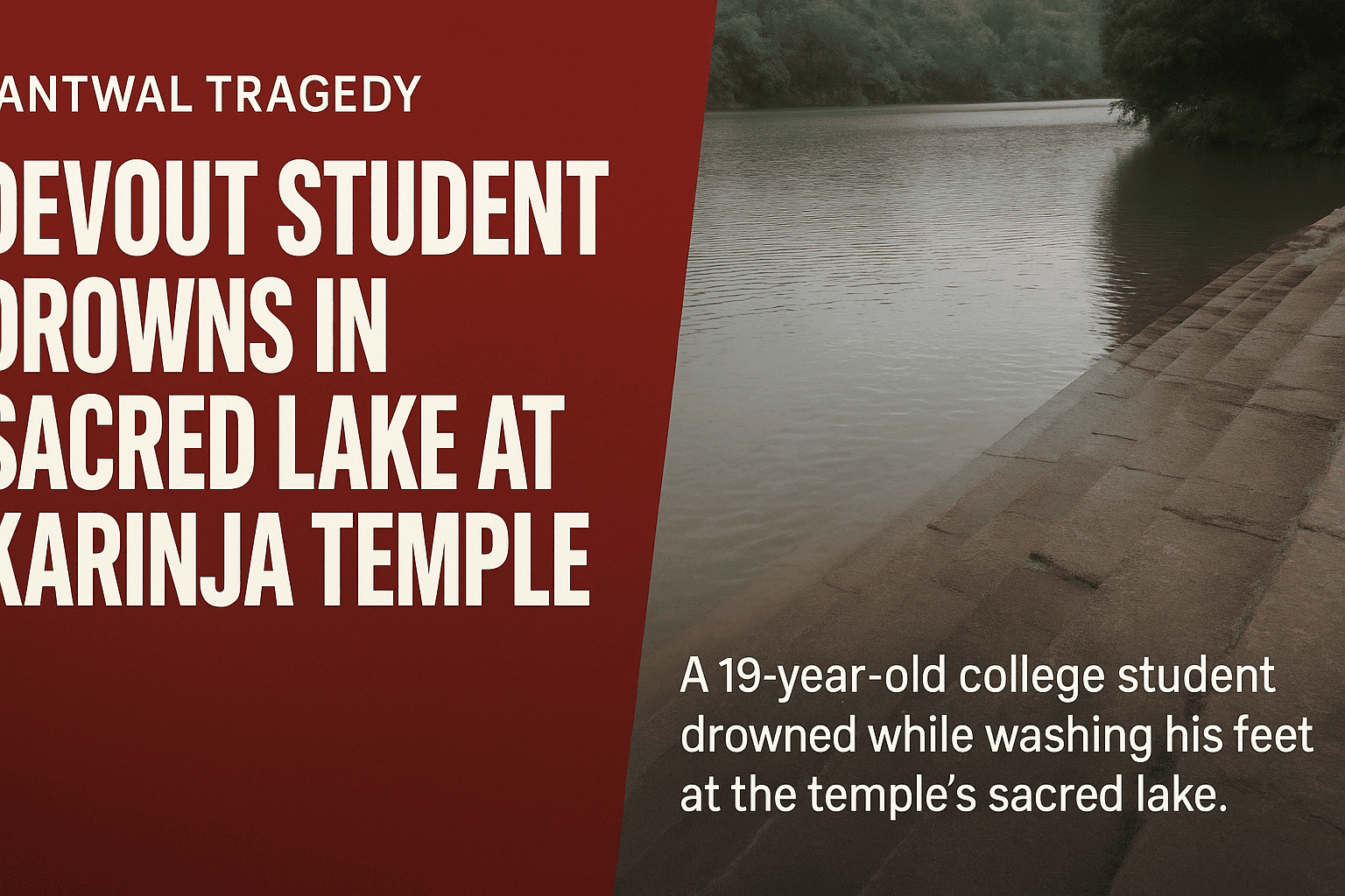 Bantwal Tragedy: Devotee Student Drowns at Karinja Temple Lake Amid Routine Prayer Visit