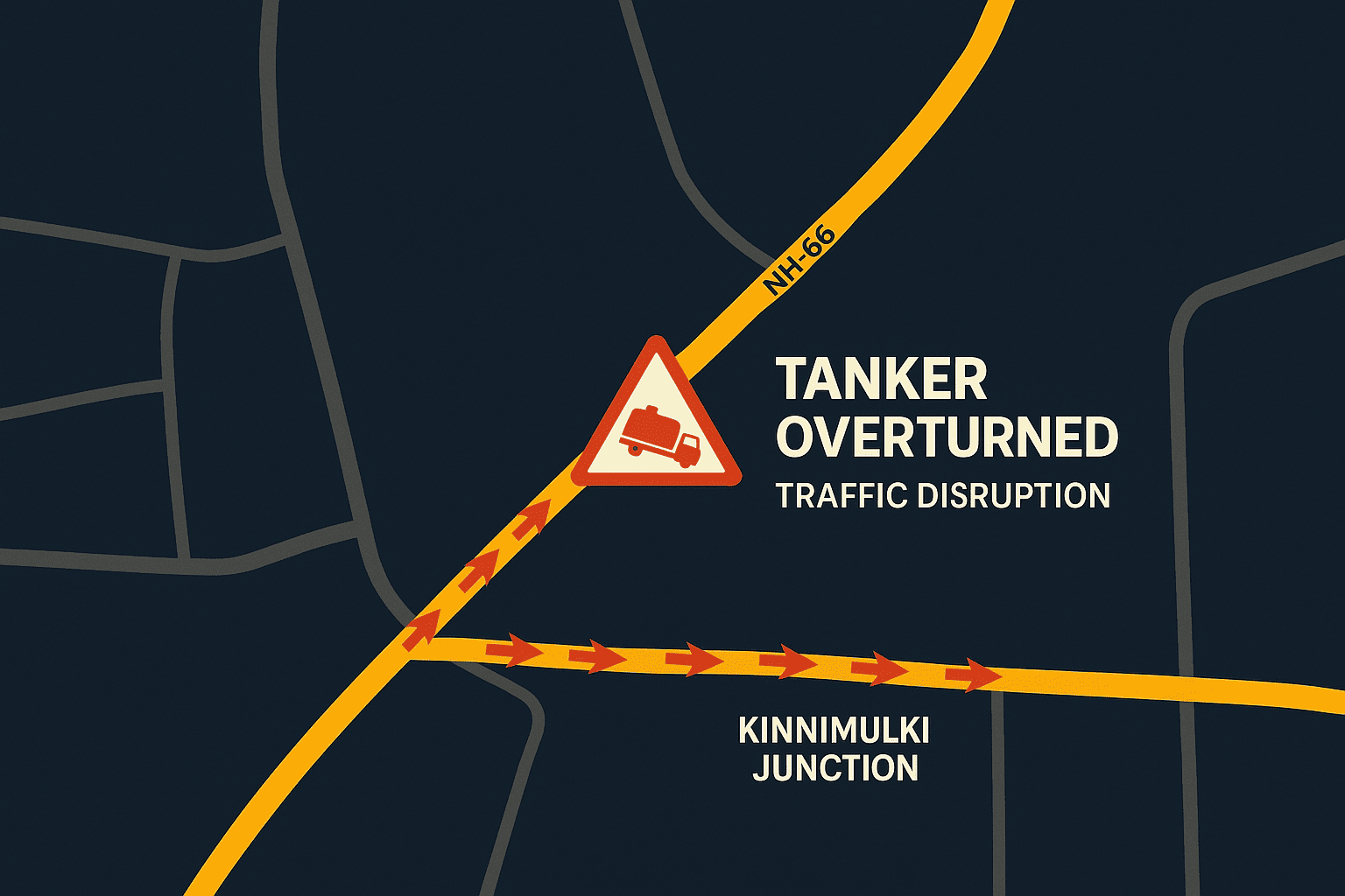 Tanker Truck Overturns Near Kinnimulki Junction, Snarls Traffic on NH-66
